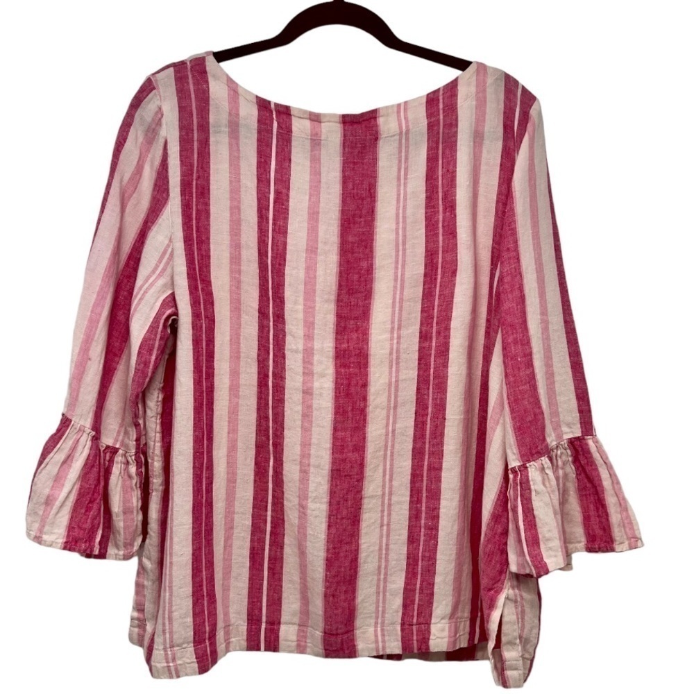 Charter Club Pink Linen Striped 3/4 Ruffle Sleeves Casual Top Womenโs XL - Picture 7 of 9
